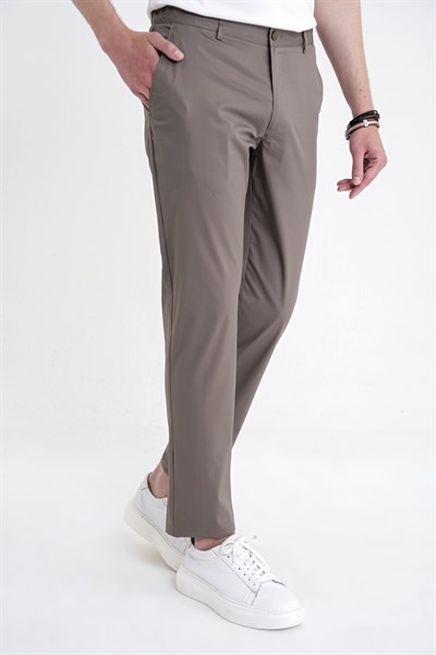 Comfort Fit Rahat Kalıp Yan Cep Beli Lastikli %97 Pamuk Haki Pantolon P 1214