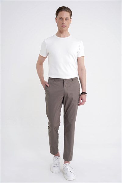 Comfort Fit Rahat Kalıp Yan Cep Beli Lastikli %97 Pamuk Haki Pantolon P 1214