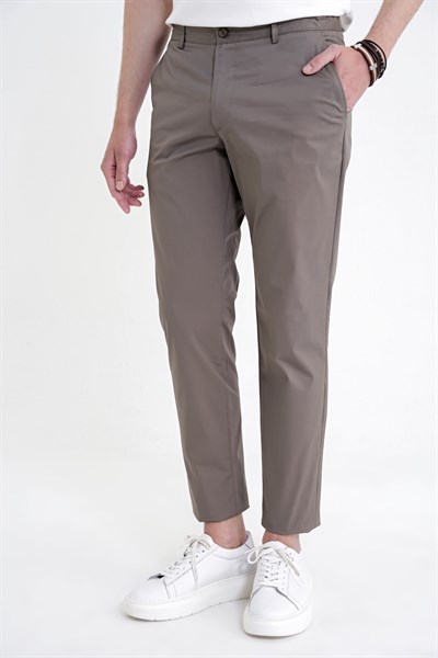 Comfort Fit Rahat Kalıp Yan Cep Beli Lastikli %97 Pamuk Haki Pantolon P 1214