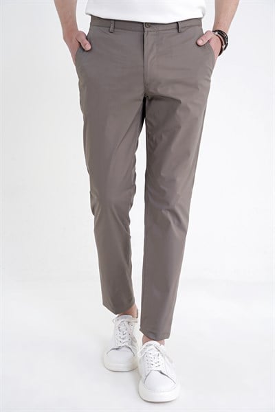 Comfort Fit Rahat Kalıp Yan Cep Beli Lastikli %97 Pamuk Haki Pantolon P 1214