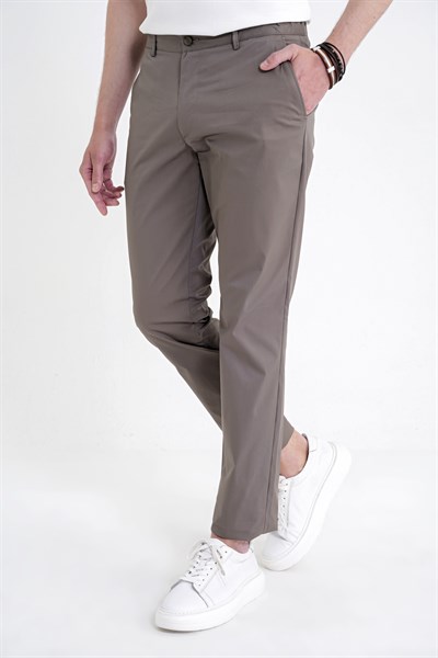 Comfort Fit Rahat Kalıp Yan Cep Beli Lastikli %97 Pamuk Haki Pantolon P 1214