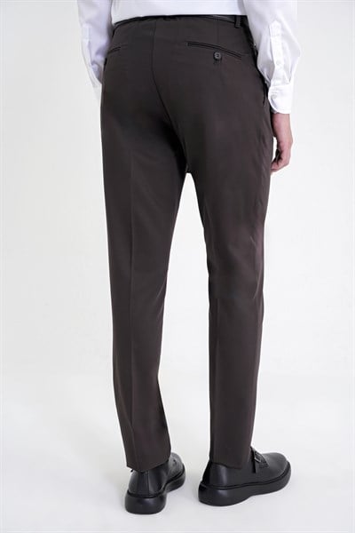 Comfort Fit Rahat Kalıp Yan Cep Esnek Pamuklu Gabardin Pileli Kahverengi Pantolon P 1211