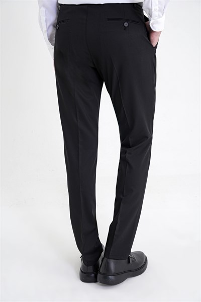 Comfort Fit Rahat Kalıp Yan Cep Esnek Pamuklu Gabardin Pileli Siyah Pantolon P 1211