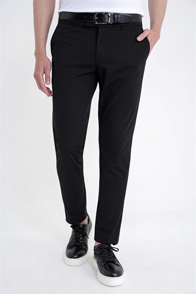 Comfort Fit Rahat Kalıp Yan Cep Pamuklu Dokulu Siyah Pantolon P 1219
