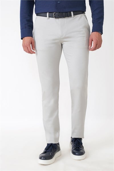 Comfort Fit Rahat Kalıp Yan Cep Pamuklu Dokulu Gri Pantolon P 1219