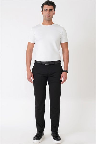 Comfort Fit Rahat Kalıp Yan Cep Pamuklu Dokulu Siyah-1 Pantolon P 1219