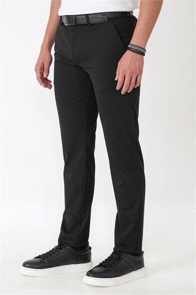 Comfort Fit Rahat Kalıp Yan Cep Pamuklu Dokulu Siyah-1 Pantolon P 1219