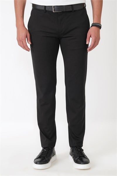 Comfort Fit Rahat Kalıp Yan Cep Pamuklu Dokulu Siyah-1 Pantolon P 1219
