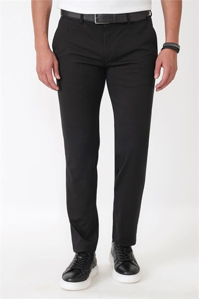 Comfort Fit Rahat Kalıp Yan Cep Pamuklu Dokulu Siyah-1 Pantolon P 1219