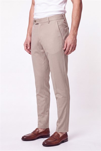 Comfort Fit Rahat Kalıp Yan Cep Pamuklu Dokulu Bej Pantolon P 1219