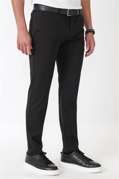 Comfort Fit Rahat Kalıp Yan Cep Pamuklu Dokulu Siyah-1 Pantolon P 1219