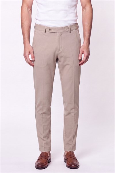 Comfort Fit Rahat Kalıp Yan Cep Pamuklu Dokulu Bej Pantolon P 1219