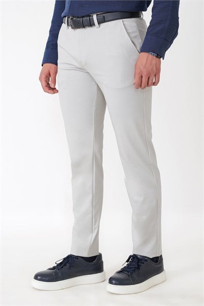 Comfort Fit Rahat Kalıp Yan Cep Pamuklu Dokulu Gri Pantolon P 1219