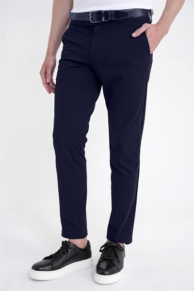 Comfort Fit Rahat Kalıp Yan Cep Pamuklu Dokulu Lacivert Pantolon P 1219