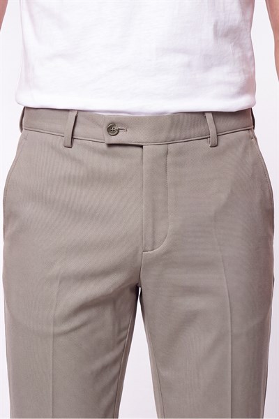 Comfort Fit Rahat Kalıp Yan Cep Pamuklu Dokulu Kum Pantolon P 1219