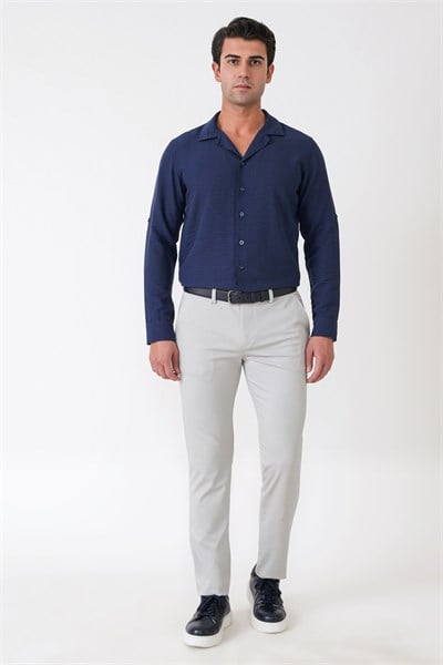 Comfort Fit Rahat Kalıp Yan Cep Pamuklu Dokulu Gri Pantolon P 1219