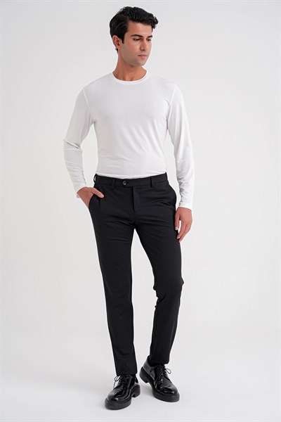 Comfort Fit Rahat Kalıp Yan Cepli Esnek Pamuklu Siyah Pantolon P 1203 