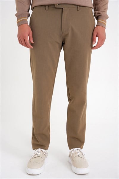 Comfort Fit Rahat Kalıp Yan Cepli Esnek Pamuklu Düz Tütün Pantolon P 1201