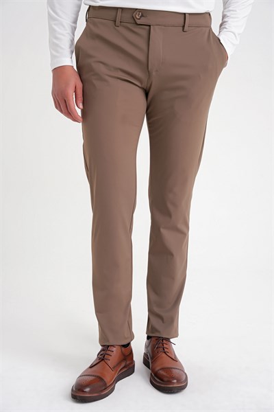 Comfort Fit Rahat Kalıp Yan Cepli Esnek Pamuklu Tütün Pantolon P 1203 