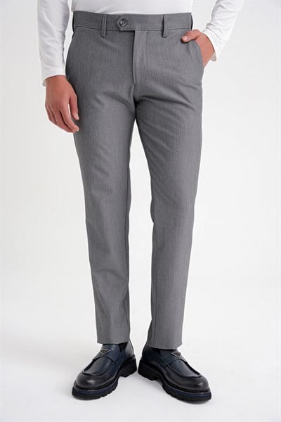 Comfort Fit Rahat Kalıp Yan Cepli Esnek Pamuklu Düz Füme Pantolon P 1201