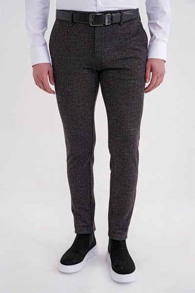 Comfort Fit Rahat Kalıp Yan Cepli Esnek Yünlü Kırçıllı Siyah Pantolon P 1208