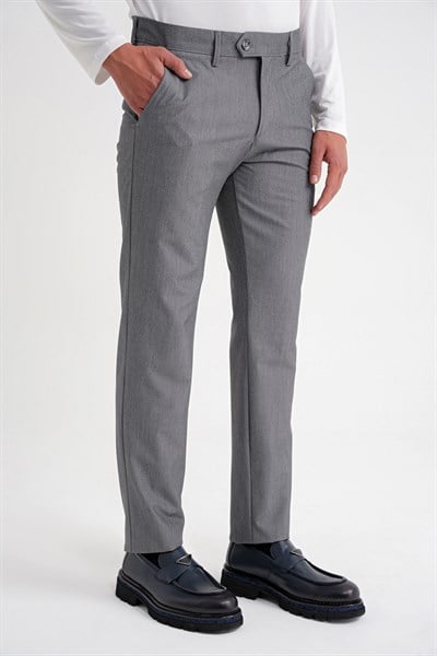 Comfort Fit Rahat Kalıp Yan Cepli Esnek Pamuklu Düz Füme Pantolon P 1201