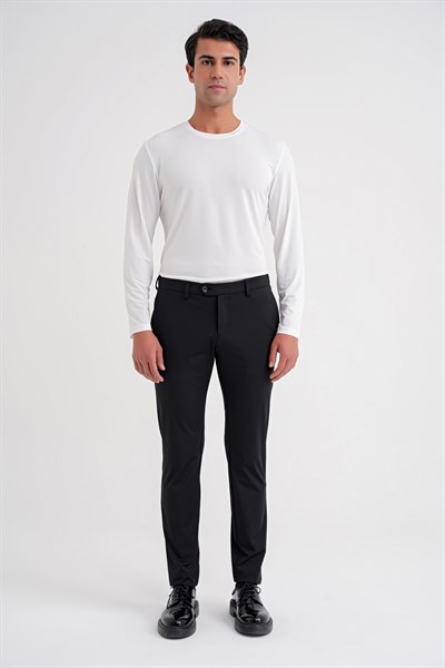 Comfort Fit Rahat Kalıp Yan Cepli Esnek Pamuklu Siyah Pantolon P 1203 