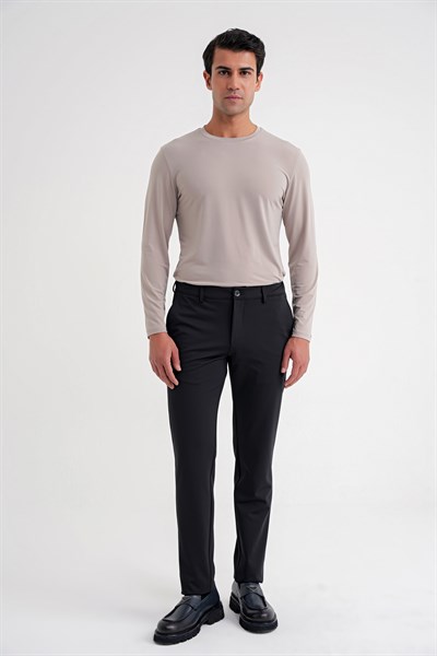Comfort Fit Rahat Kalıp Yan Cepli Esnek Pamuklu Siyah Pantolon P 1207