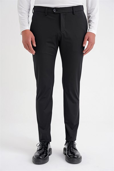 Comfort Fit Rahat Kalıp Yan Cepli Esnek Pamuklu Siyah Pantolon P 1203 