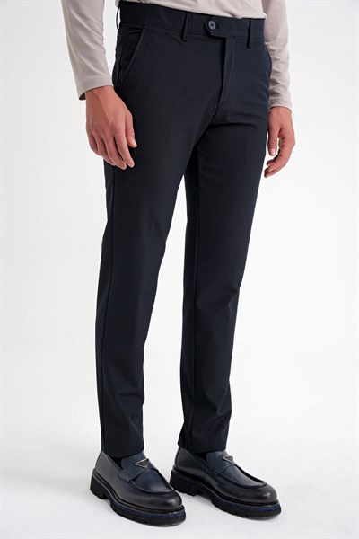 Comfort Fit Rahat Kalıp Yan Cepli Esnek Pamuklu Düz Lacivert Pantolon P 1201