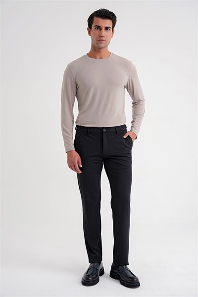 Comfort Fit Rahat Kalıp Yan Cepli Esnek Pamuklu Siyah Pantolon P 1207