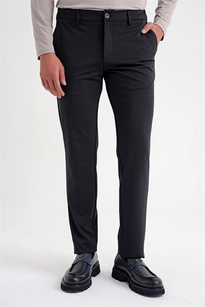 Comfort Fit Rahat Kalıp Yan Cepli Esnek Pamuklu Siyah Pantolon P 1207