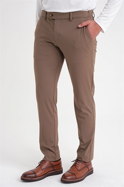 Comfort Fit Rahat Kalıp Yan Cepli Esnek Pamuklu Tütün Pantolon P 1203 
