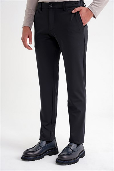 Comfort Fit Rahat Kalıp Yan Cepli Esnek Pamuklu Siyah Pantolon P 1207