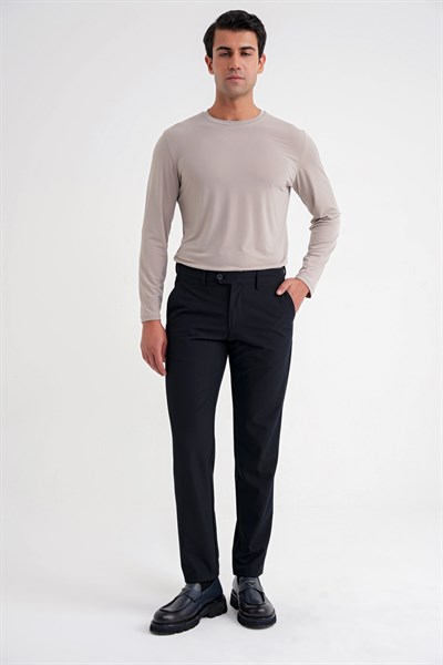 Comfort Fit Rahat Kalıp Yan Cepli Esnek Pamuklu Düz Lacivert Pantolon P 1201