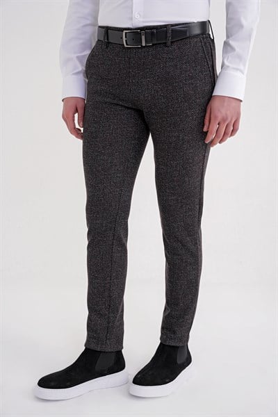 Comfort Fit Rahat Kalıp Yan Cepli Esnek Yünlü Kırçıllı Siyah Pantolon P 1208