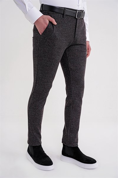 Comfort Fit Rahat Kalıp Yan Cepli Esnek Yünlü Kırçıllı Siyah Pantolon P 1208
