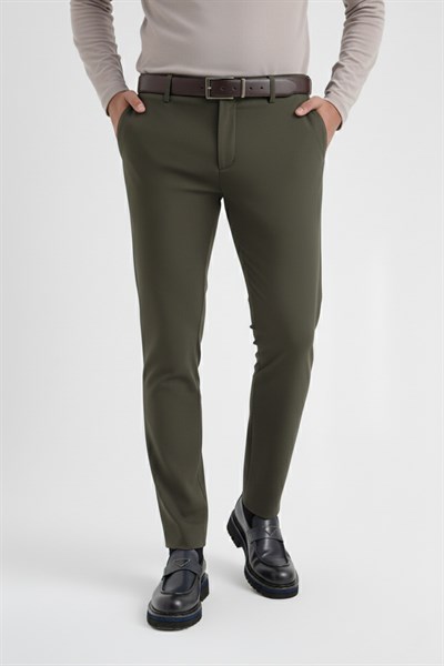 Comfort Fit Rahat Kalıp Yan Cepli Esnek Pamuklu Haki Pantolon P 1207