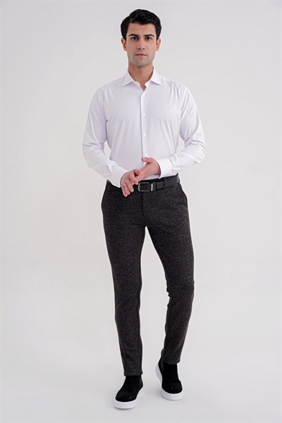 Comfort Fit Rahat Kalıp Yan Cepli Esnek Yünlü Kırçıllı Siyah Pantolon P 1208