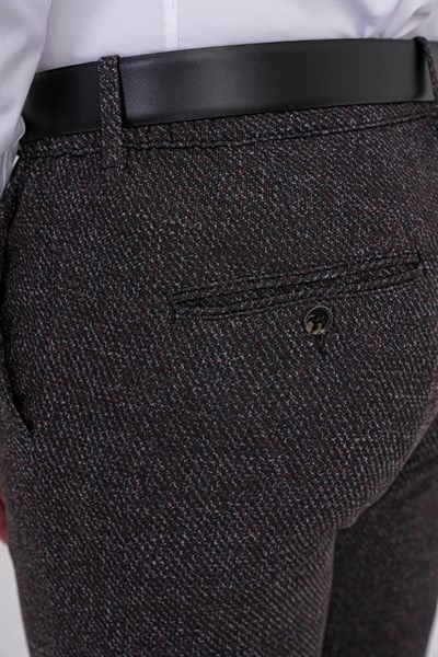 Comfort Fit Rahat Kalıp Yan Cepli Esnek Yünlü Kırçıllı Siyah Pantolon P 1208