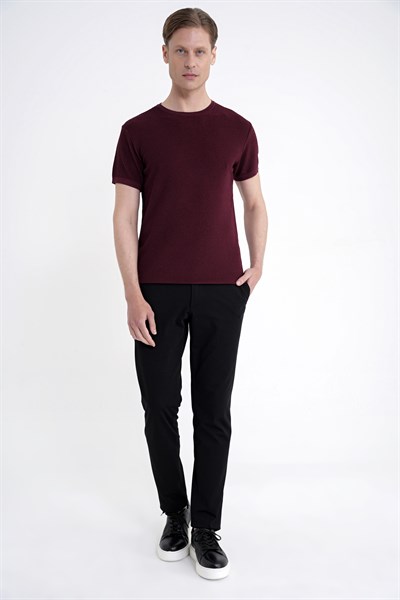 Comfort Fit Rayon Karışımlı Bisiklet Yaka Bordo Triko Tişört TS 925 