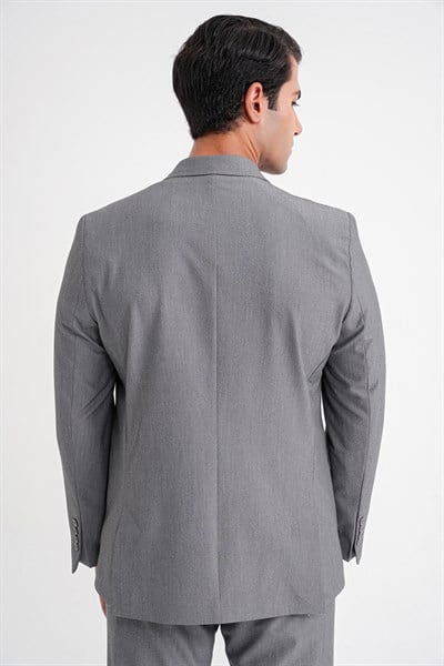 Comfort Fit Sivri Yaka Pamuklu Gofre Kumaş Kruvaze Füme Ceket C 719