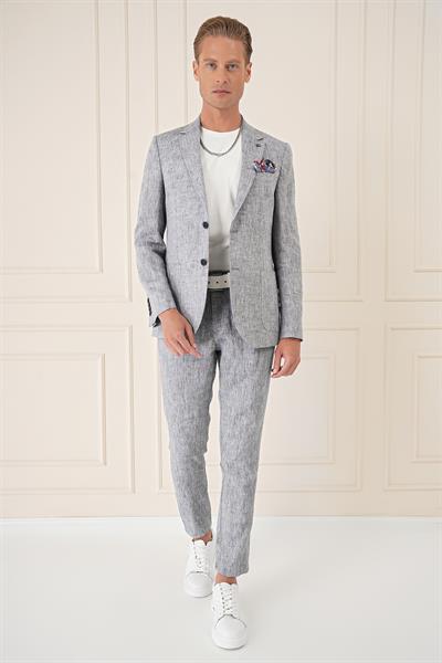 Comfort Fit Torba Cep Çift Yırtmaç %100 Keten Casual Lacivert Ceket C 666