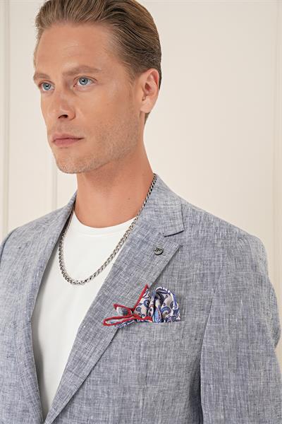 Comfort Fit Torba Cep Çift Yırtmaç %100 Keten Casual Lacivert Ceket C 666