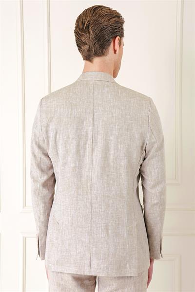 Comfort Fit Torba Cep Çift Yırtmaç %100 Keten Casual Bej Ceket C 666