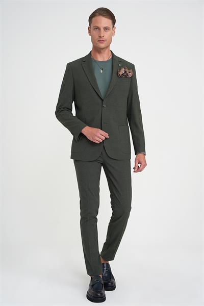 Comfort Fit Torba Cep Çift Yırtmaç Esnek Dokulu Pamuk Yeşil Spor Ceket C 713