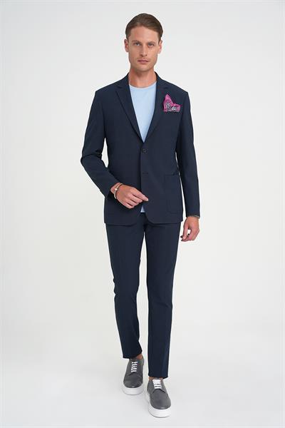 Comfort Fit Torba Cep Esnek Pamuklu Lacivert Ceket C 713
