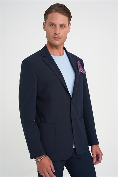 Comfort Fit Torba Cep Esnek Pamuklu Lacivert Ceket C 713