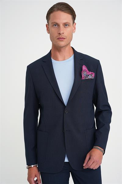 Comfort Fit Torba Cep Esnek Pamuklu Lacivert Ceket C 713