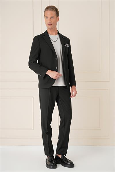 Comfort Fit Torba Cep Dokulu Esnek Pamuk Casual Siyah Ceket C 676